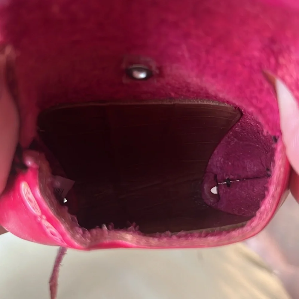 Leather Piggy Coin Key Ring Dark Pink Just Adorable-Handmade - Picture 6 of 12